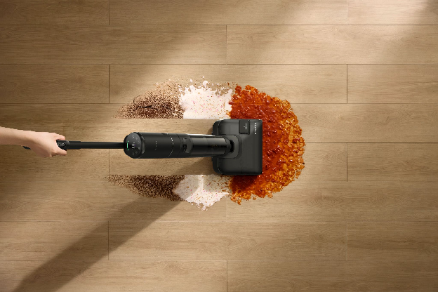 Dreame hard floor cleaner vacuuming and mopping hardwood in one pass.