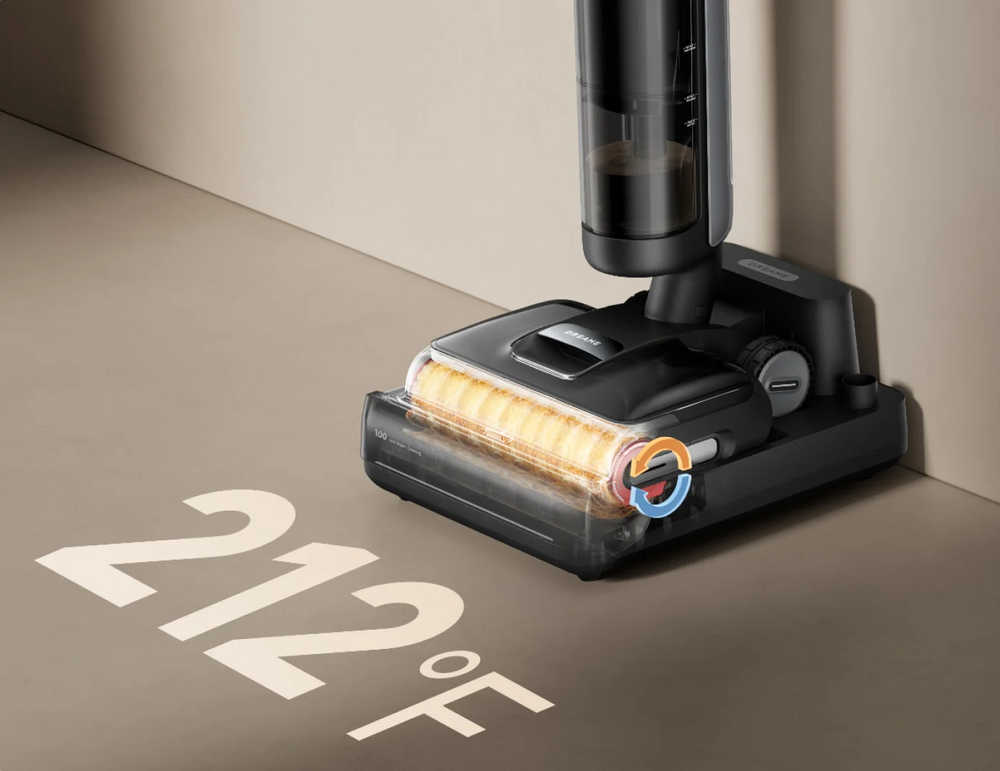 Self-cleaning system on the Dreame H15 Pro CarpetFlex flushes the roller with hot water to dissolve grease and grime.