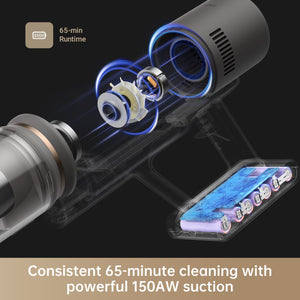 Dreame Z10 Station's powerful 150AW suction with 65-minute cleaning runtime.