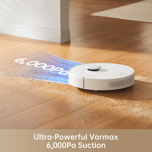 Dreame D10 Plus Gen 2 Robot Vacuum highlighting 6,000Pa suction on floor.