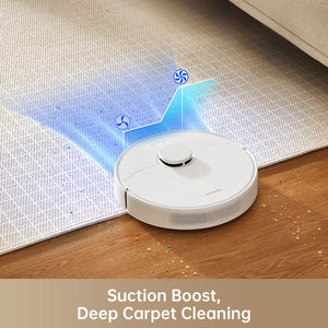 Dreame D10 Plus Gen 2 Robot Vacuum demonstrating suction boost on carpet.