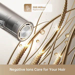 Dreame Pocket Hair Dryer nozzle with 300 million negative ions for hair care.