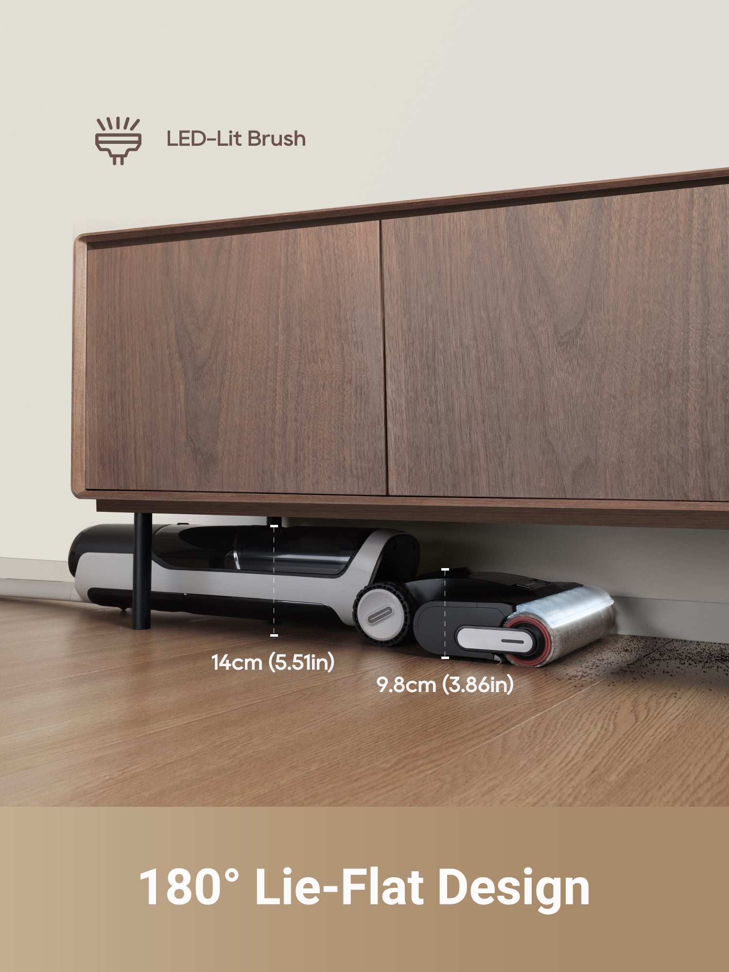 Dreame H14 Pro vacuum showcasing 180° lie-flat design for easy cleaning under furniture.