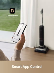 Person using Dreamehome app to control Dreame H14 Pro Wet and Dry Vacuum