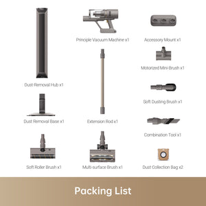 Dreame Z10 Station accessory packing list including various brush heads and mounts.