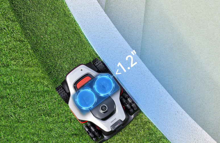 Robotic mower on grass terrain