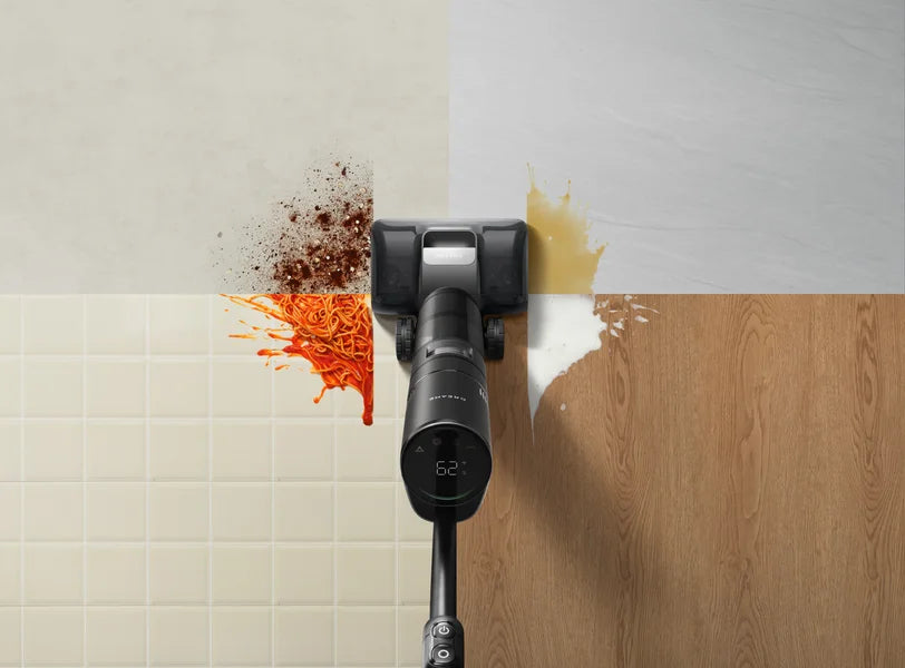 Dreame vacuum mop combo vacuuming and mopping a hard floor in one pass.